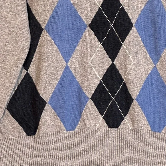 VTG Dockers Men's Argyle‎ Sweater Medium Gray Blue Cotton Crewneck Preppy Golf - Picture 4 of 11